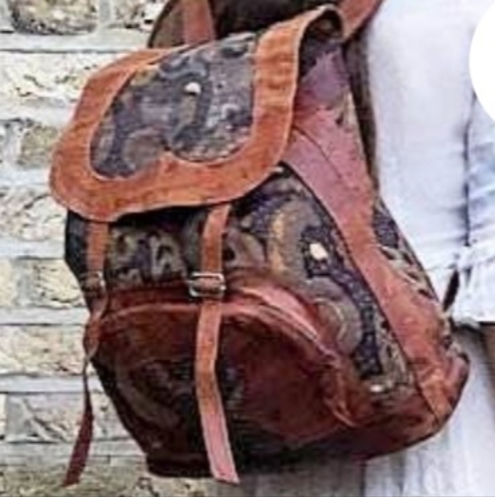tapestry leather backpack true vintage 1970's